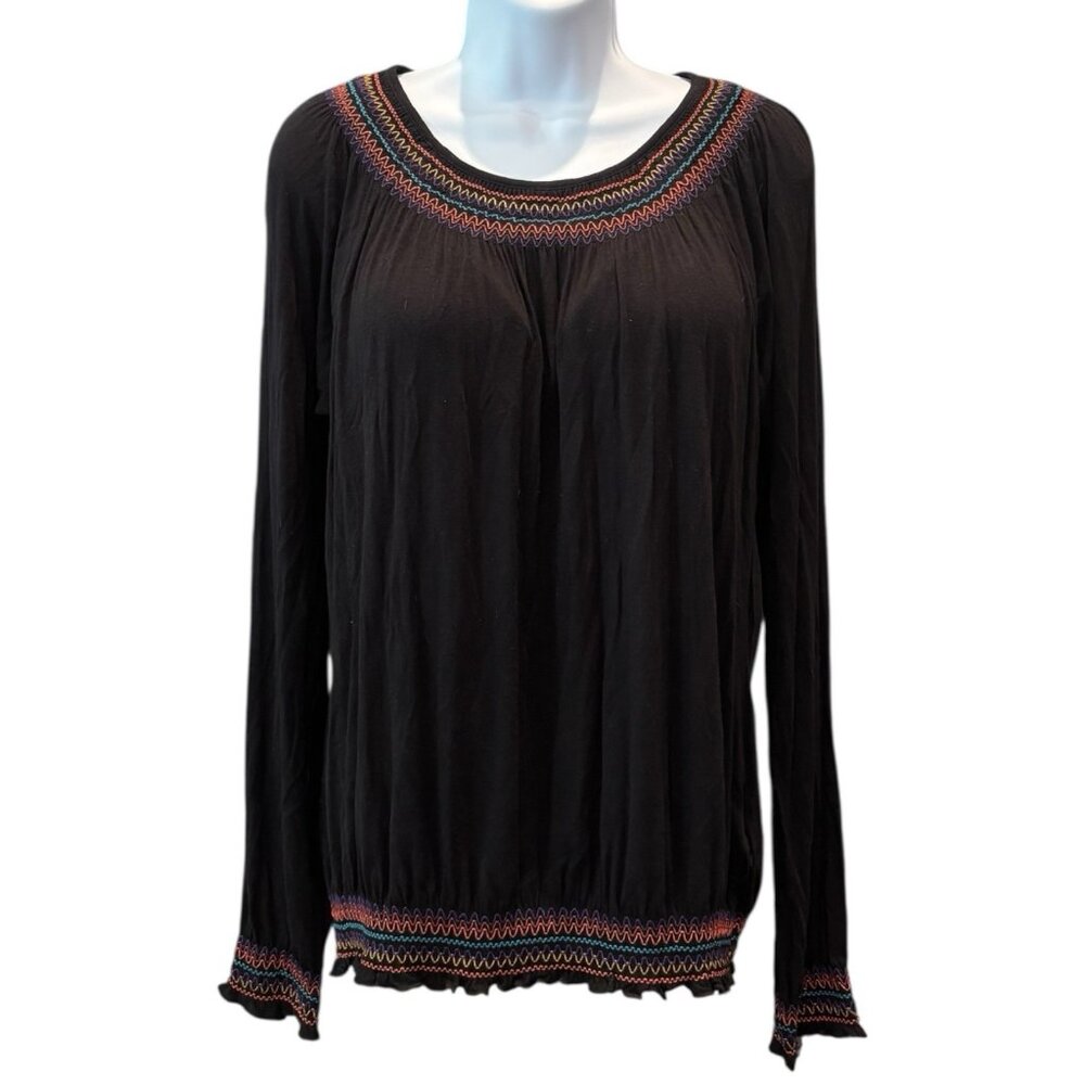 Miley Cyrus Max Azria Embroidered Boho Top Black Long Sleeve Women’s XL